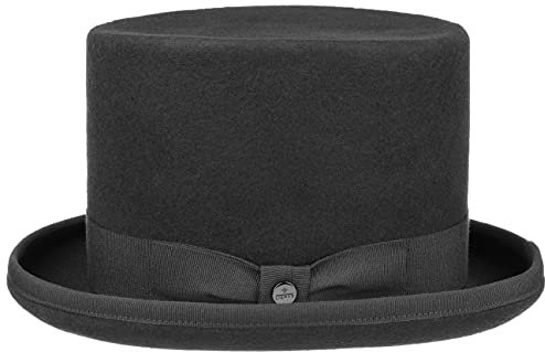 LIERYS Wollfilz Zylinder Hut Herren Made in Italy Hochzeitshut mit Satinfutter Bräutigamshut Sommer Winter schwarz 59 cm