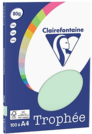 Clairefontaine 4105C - Ries Druckerpapier / Kopierpapier Clairalfa PPP, DIN A4, 80g, 100 Blatt, Hellgrün, 1 Ries