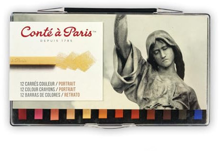 Conté a Paris 50129, 12 farbige Carré Kreiden, Pastellkreiden in Vierkantform für Portait