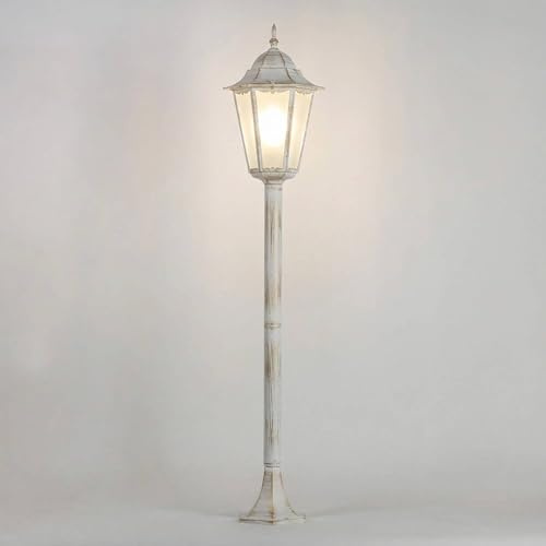 Licht-Erlebnisse Stehleuchte außen 112,5 cm hoch IP44 in Weiß Gold E27 Glas Aluminium Rustikal Wegeleuchte Garten Terrasse aussen Standlampe