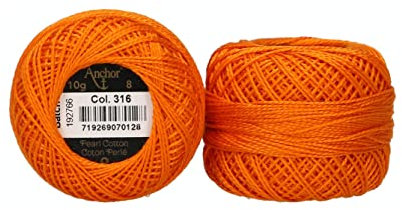 Anchor 4591008-00316 Stickgarne, 100% Baumwolle, orange, Stärke 8, 82m, 16 Gramm