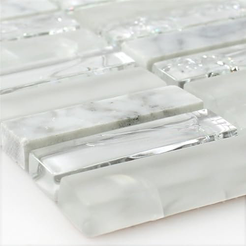 Glas Marmor Mosaikfliesen Weiß Malawi Bruchglas Stäbchen