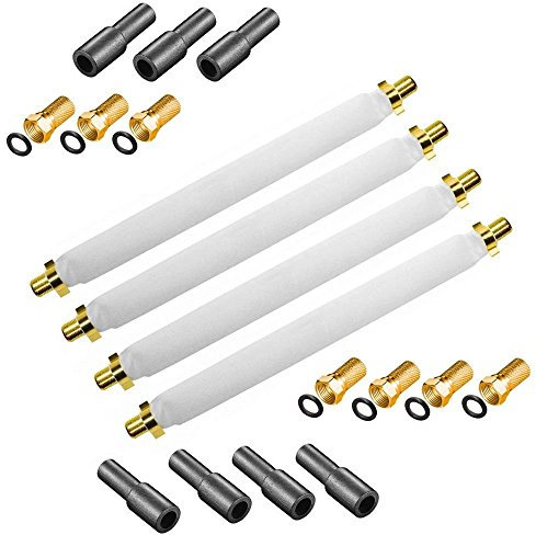 ARLI 4x Fensterdurchführung 20 cm – Selbstklebend + 8x F-Stecker + 8x Gummitülle | Vergoldete Anschlüsse | SAT TV Flachkabel für Fenster & Türen Wohnwagen Camping | SAT TV Koaxialkabel