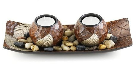 Dekoschale mit zwei Kerzenhalter aus Holz