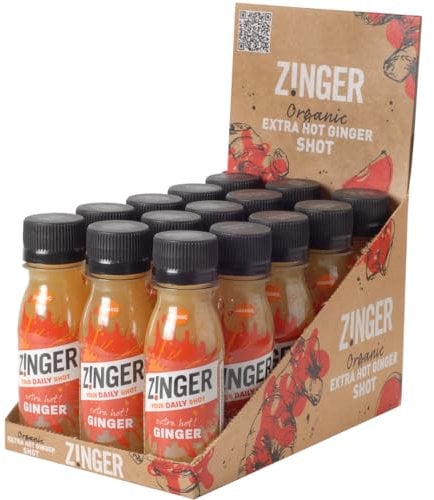 ZINGER Extra Hot Ginger Shots (15x70ml) | Immune System Booster and Natural Energy Support | Organic Ingredients, Vegan and Gluten Free | Energy Shot and Recovery Drink