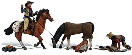 Ridin' & Ropin' (2 Cowboys, 2 Horse & Calf) HO Scale Woodland Scenics