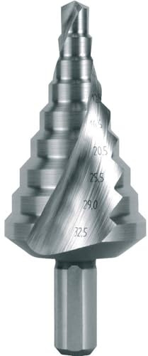 RUKO HSS Spiral Fluted Step Drill Bit with Split Point for Metric Cable Connections, Bright Finish, 6.5-32.5 mm Diameter, Size 15, 79.0 mm Length, R101092