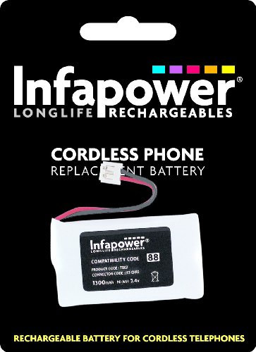 Infapower 2 x AA 1300mAh (88) Cordless Phone Rechargeable Battery - White