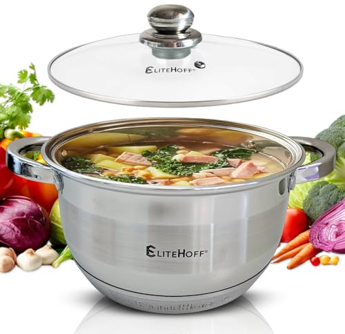 EliteHoff Kochtopf, 7-Lagen Edelstahl Topf Induktion Kochtöpfe Nudeltopf Suppentopf mit Glasdeckel für alle Herdarten Spülmaschinenfest (10L - 28 cm)