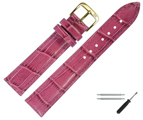 MARBURGER Uhrenarmband 12mm Leder Pink Gold Alligator Prägung Mit Naht - Montage Set 1431244200220