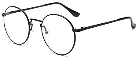 Outray Men/Women Retro Round Metal Frame With Non-Prescription Clear Lens Black
