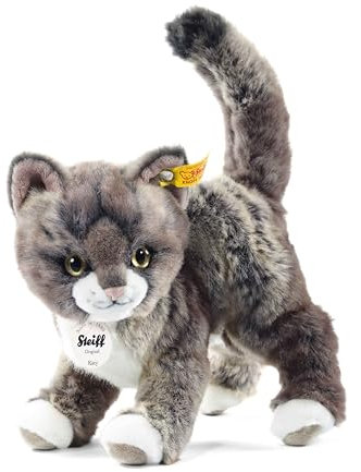 Steiff Kitty Katze - 25 cm - Kuscheltier für Babys - weich & waschbar - grau/beige - stehend (099335) y Katze - 25 cm - Kuscheltier für Babys - weich & waschbar - grau/beige - stehend (099335)