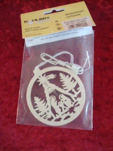 Puppenhaus Zubehör Fensterbild aus Holz, 4 cm D,rund+Krippenmotiv,3,5 V