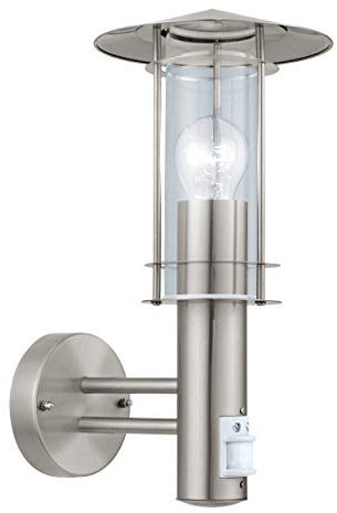 EGLO Außen-Wandlampe Lisio, 1 flammige Außenleuchte inkl. Bewegungsmelder, Sensor-Wandleuchte aus Edestahl, Farbe: Silber, Glas: klar, Fassung: E27, IP44