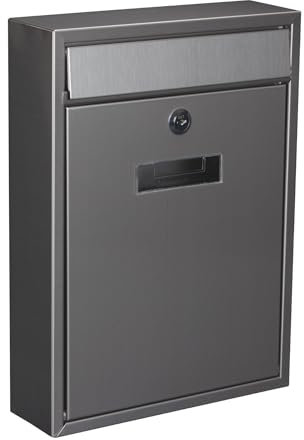 Perel Boîte aux Lettres Ibiza, boîte aux Lettres Murale extérieure, Montage Mural, avec Porte-nom Serrure et clapet verrouillable 2 clés, INOX, 36 x 26 x 8 cm, argenté