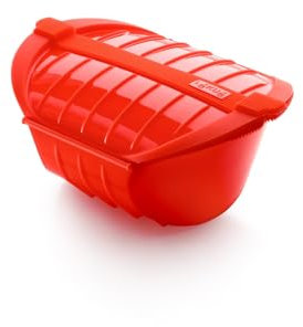 Lékué Estuche vapor hondo con bandeja 3-4 personas, silicona platino Rojo, 1000 ml
