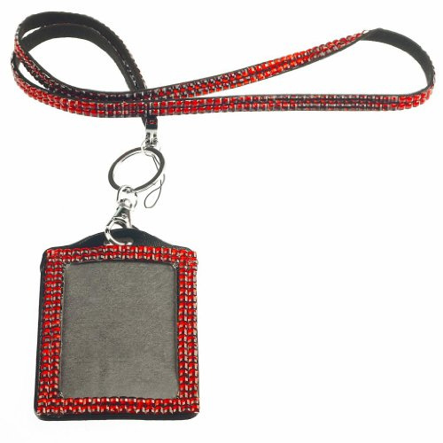 CKB Ltd 1x Bling Strass COMBO Vertikal/senkrecht Red rot ID Ausweiskartenhalter Card Holder & Lanyard Band Halsband Acrylic Rhinestone Style Lanyard Band Halsband Neck Strap Swivel Metal Clip CKB005V