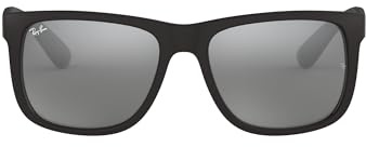Ray-Ban Unisex RB4165 Justin Rectangular Sunglasses, Rubber Black/Grey Mirrored Silver, 51 mm