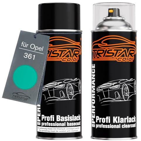 TRISTARcolor Autolack Spraydosen Set für Opel 361 Mintgrün/Mint Green Basislack Klarlack Sprühdose 400ml