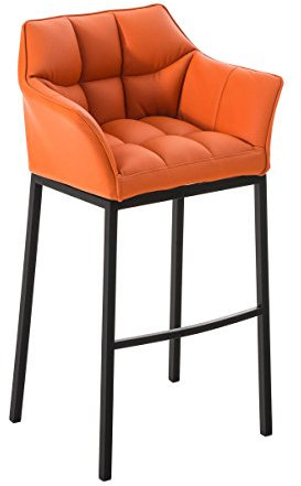CLP Barhocker mit Lehne Damaso, Barstuhl gepolstert mit Kunstlederbezug, Vierfußgestell aus Metall, Tresenhocker bis 240 kg belastbar, Farbe:orange, Gestell Farbe:schwarz