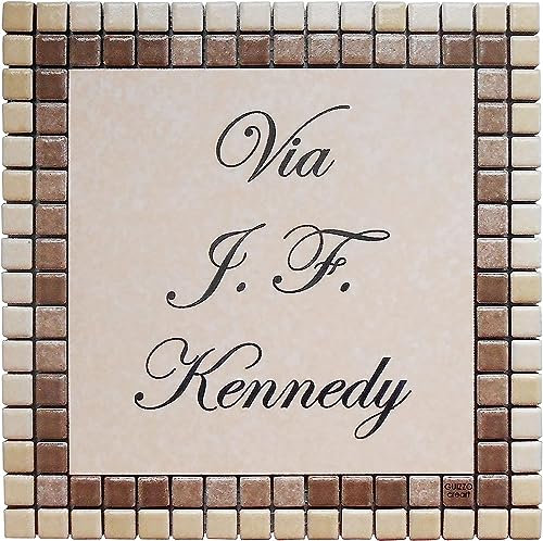 GUIZZO Creart - Numero Civico Esterno Personalizzato Ceramica, Targhetta Personalizzata Via/Nomi con Cornice Mosaico, Targhetta Porta Ingresso Personalizzata Made in Italy, 20x20H cm, Beige/Marrone