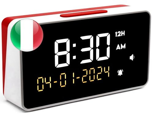 Sveglia Parlante - Volume Extra Alto - per Anziani, Ipovedenti, Ciechi, Malati di Alzheimer - Orologio a 12 o 24 ore - Sveglia con Cifre Grandi, Voce Italiana