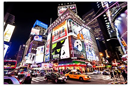 120x80cm - Fotodruck auf Leinwand und Rahmen New York City Nacht Times Square - Leinwandbild auf Keilrahmen modern stilvoll - Bilder und Dekoration