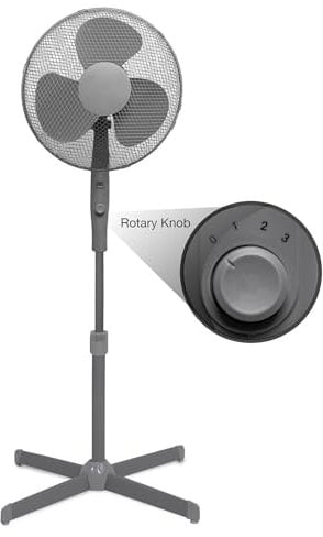 16 Standing Pedestal Fan in Matt Grey – Quiet Operation | Adjustable Height to 140cm | Oscillating & Tilting Head | Energy Efficient [A+++ Rated] | Rotary Speed Control for Home, Office & Bedroom