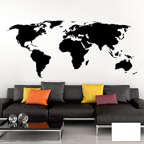 Grandora Wandtattoo Weltkarte Erde Globus Karte I weiß 80 x 35 cm I Welt Atlas Schlafzimmer Wohnzimmer Wandsticker Wandaufkleber W698