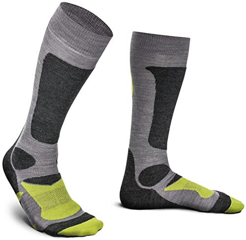Piarini 2 Paar Unisex Skisocken Skistrumpf Herren Damen Wintersport Snowboard atmungsaktive Knie-Strümpfe Grau-Grün Gr.35-38