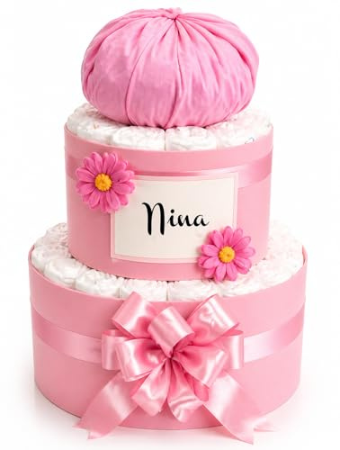 Windeltorte Mädchen | Baby Geschenk für Mädchen |Personalisierbar mit Namen zur Geburt & Taufe