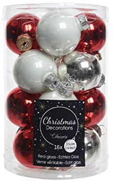 Weihnachtskugeln Christbaumschmuck rot weiß Silber 16 Stück