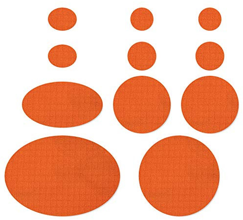 Nordtown Puffer Daunenjacke Reparaturflicken | Orange, selbstklebend, vorgeschnitten, wasserdicht, dezentes Ripstop-Nylongewebe zum Fixieren von Jacken, Zelten, Schlafsäcken, Skihosen (11 Stück)