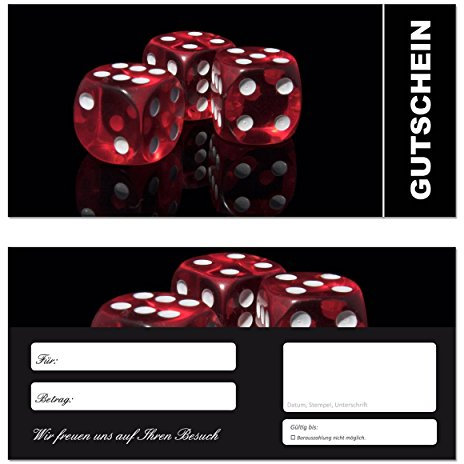100 Geschenkgutscheine (Würfel-662) - Spiele Gutscheine Gutscheinkarten für Bereiche wie Geschenke, Geburtstag, Freizeit, Erholung, Feier, Jubiläum, Glücksspiele, Brettspiele, Strategiespiele