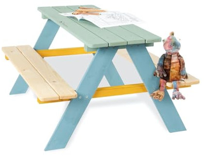 Pinolino Kindersitzgarnitur Nicki für 4, aus massivem Holz, 2 Bänke mit 1 Tisch, empfohlen für Kinder ab 2 Jahren, bunt