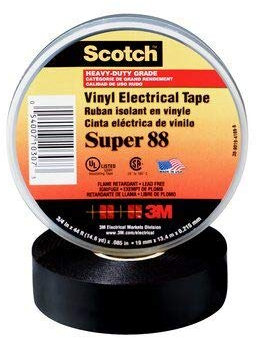 3M Scotch Super 88 Vinyl Electrical Tape, -18 to 105 Degree C, 10000 mV Dielectric Strength, 66' Length x 3/4 Width, Black