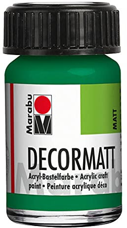Marabu 14010039067 - Decormatt Acryl Saftgrün 067, 15 ml, samtmatte Acrylfarbe auf Wasserbasis, cremig und farbintensiv, speichelfest, wetterfest, zum freien Malen und Schablonieren