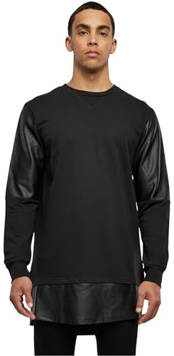 Urban Classics Men's Tb821-long Zipped Synthetic Leather Crewneck Sweatshirt (Pack of 1)