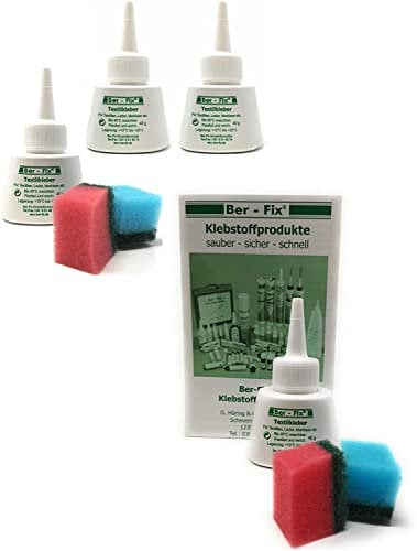Ber-Fix Textilkleber Set kochfest mit GRATIS 2 Mini Schwämmchen (4 x 40 ml)