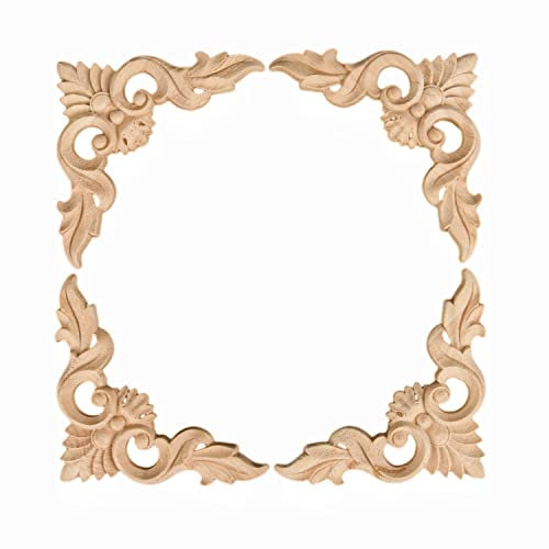 MUXSAM 4 Stück 15 x 15 cm Holz geschnitzte Eck-Onlay-Möbel Heimdekorationen unlackierte Applikation