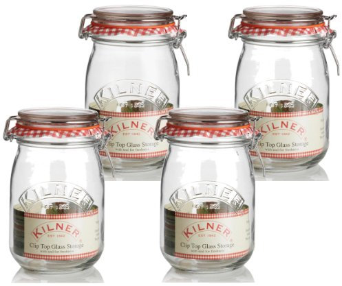4 x Kilner Traditional 1 Litre Airtight Clip Top Preserve Glass Storage Jars