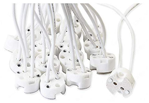 Energmix 2342-5x 5x MR16 GU5.3 Fassung für LED und Halogen mit Kabel aus hochwertigem Keramik 12V