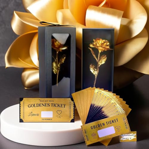 LA SPERANZA Gutschein zum Selber Ausfüllen mit Rubbelaufkleber, Rose & Golden Ticket – Weihnachtsgeschenke für Frauen, Geschenke für Männer, Nikolaus und Adventskalender Füllung, Valentinstag