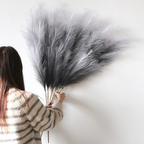 YiYa 6Pcs Pampa Artificielle Grandes Herbes De La 113cm Pampa Fleur Sechees Pampas Sechees Decoration pour Boho Mariage, Salon, Chambre À Coucher(Dégradé Noir)