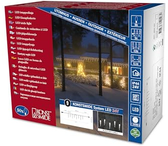 Konstsmide LED System Erweiterung, Eiszapfenlichtervorhang, 50 warm weiße Dioden, Außen (IP44), schwarzes Soft-Kabel - 4652-107