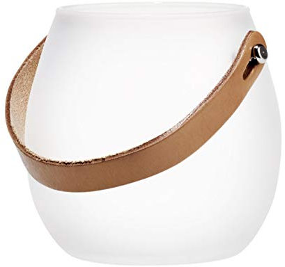 DWL Bol Verre avec Anse en Cuir Blanc, H 10 cm