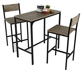 Kit Closet 7010170194 - Set Coimbra Mesa Alta y 2 taburetes con respaldo - Imitación Madera, 90 x 45 x 87