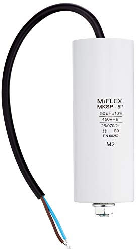 AnlaufKondensator MotorKondensator 50µF 450V 45x114mm Leitung M8 ; Miflex ; 50uF
