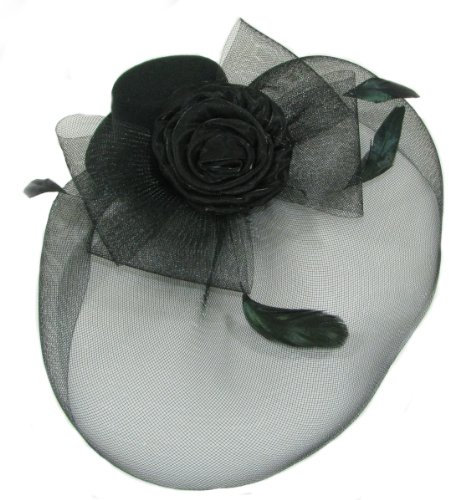 schwarzen Hut fascinator mit Mesh-Netz mit Stoff Rose.