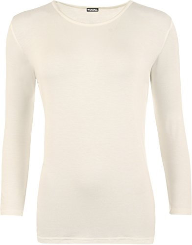WearAll Ladies Long Sleeve T-Shirt Top Womens Plus Sizes - Cream - 14